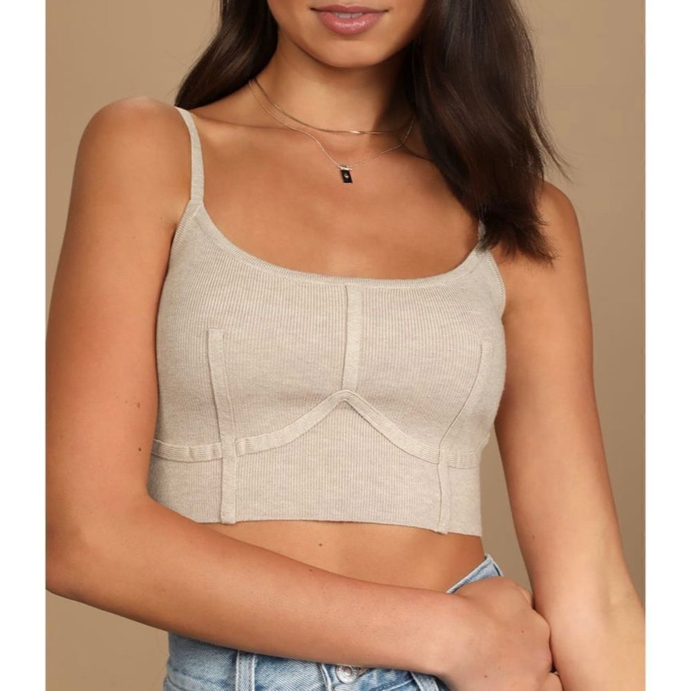 LULUS Oatmeal Sweater Bodice Cropped Tank Top